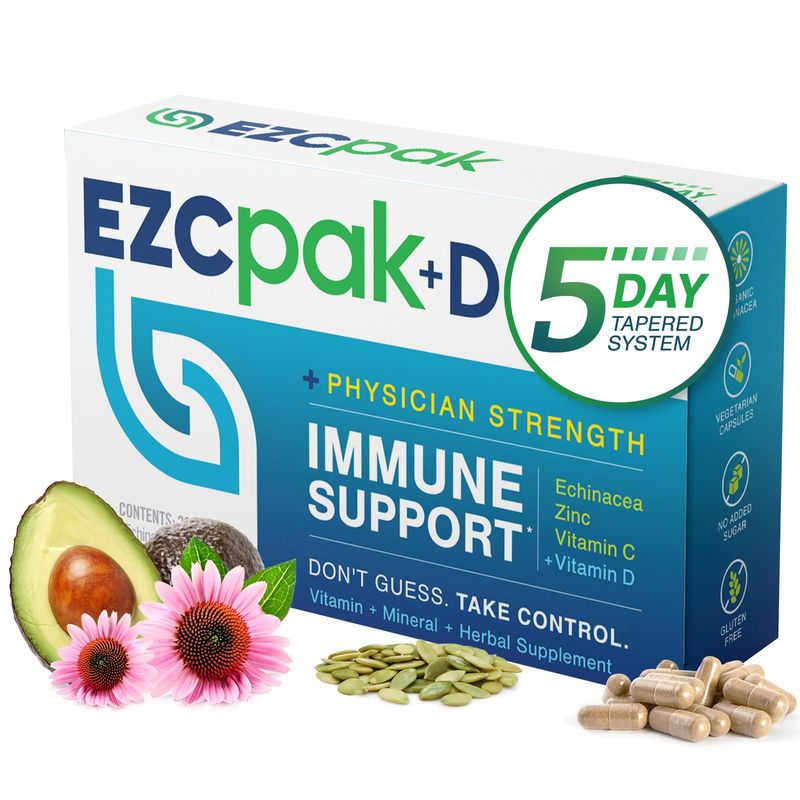 EZC Pak 5-Day Immune System Booster with Echinacea, Vitamin C, Zinc &amp; Vitamin D - Tapered Immune Support Supplement for Adults - Supports Immunity, Easy Travel-Size Supplement Pack