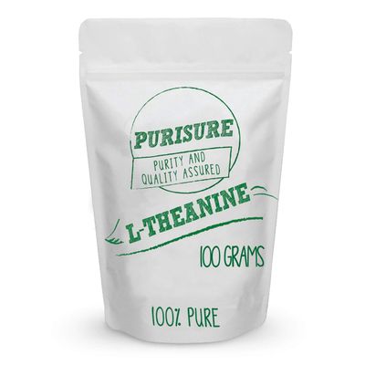 Purisure L-Theanine Powder, 100 g, Pure L Theanine Powder That Promotes Relaxation and Focus, L-Theanine Supplement for Cognitive Function, No Fillers, Non-GMO, 1000 Servings
