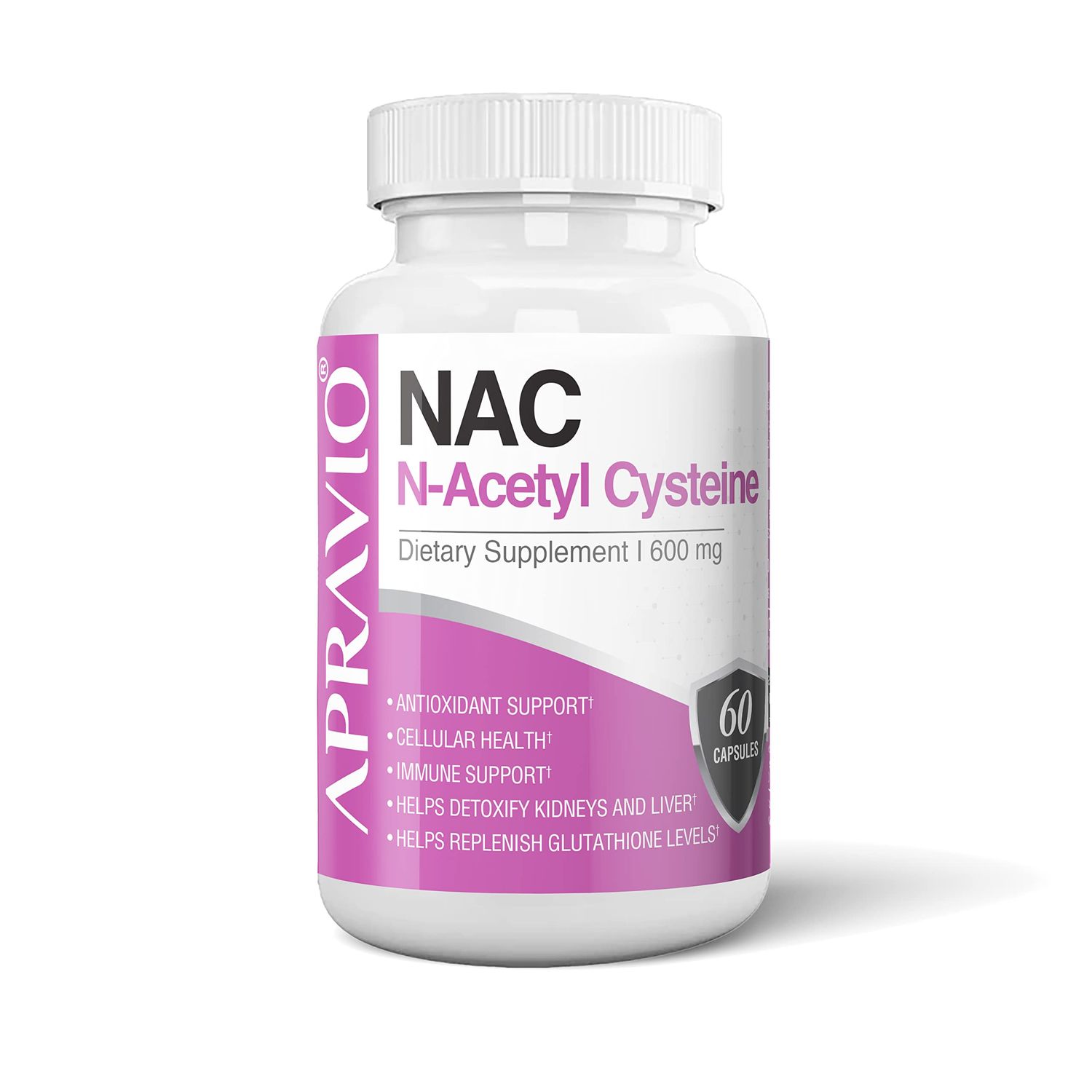 APRAVIO NAC Supplement (N-Acetyl Cysteine) 600 mg, Antioxidant Support, Immune Support, Kidney &amp; Liver Health, 60 Capsules