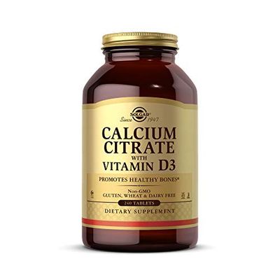 Solgar Calcium Citrate with Vitamin D3, 240 Tablets - Promotes Healthy Bones &amp; Teeth, Supports Musculoskeletal &amp; Nervous Systems - Non-GMO, Gluten Free, Dairy Free, Kosher, Halal - 60 Servings
