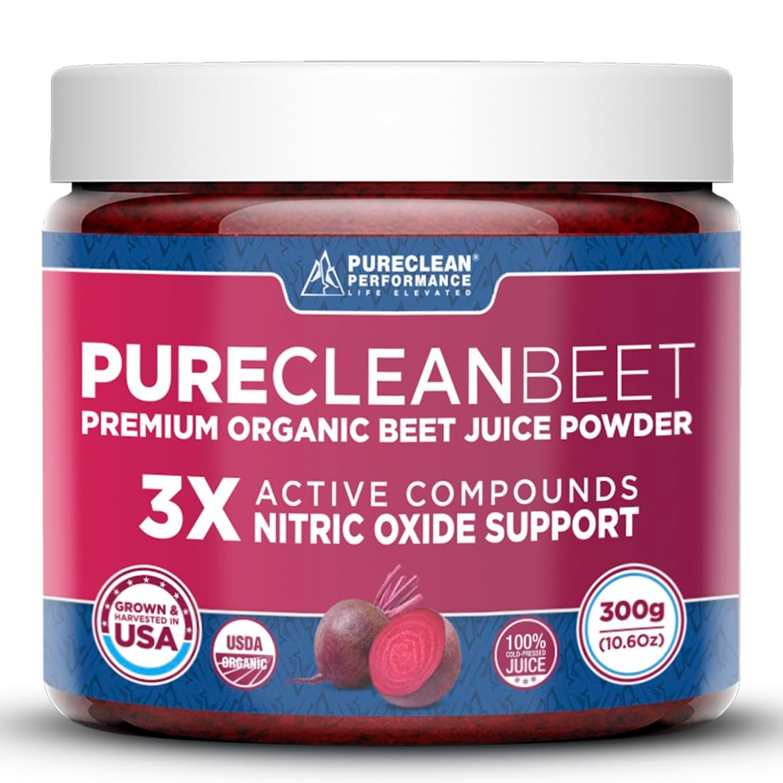 PureClean Beet Premium Beet Juice Powder - 100% Organic Nitric Oxide Support for Clinically-Proven 3X Greater Circulation, Endurance &amp; Energy - Proudly Cold-Pressed, Eco Friendly, USA - 30 Servings