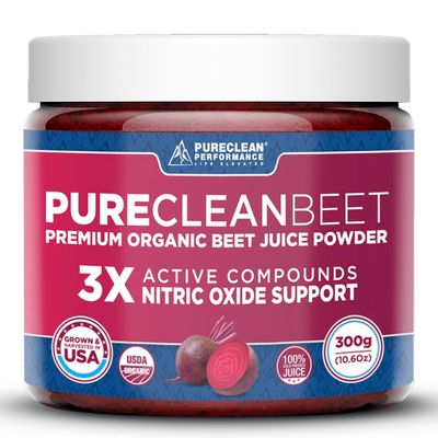 PureClean Beet Premium Beet Juice Powder - 100% Organic Nitric Oxide Support for Clinically-Proven 3X Greater Circulation, Endurance &amp; Energy - Proudly Cold-Pressed, Eco Friendly, USA - 30 Servings