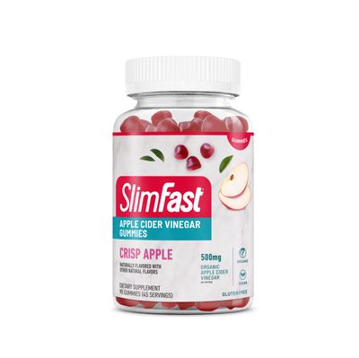 SlimFast Apple Cider Vinegar Gummies, Dietary Supplement with 500mg Organic Apple Cider Vinegar per Serving, Crisp Apple Flavor, 45 Servings (Packaging May Vary)