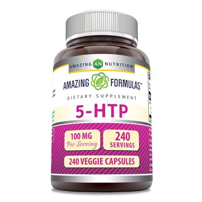 Amazing Formulas 5-HTP (Hydroxytryptophan) Supplement | 100 Mg Per Serving | Veggie Capsules | Non-GMO | Gluten Free | Made in USA (1 Pack, 240 Count)