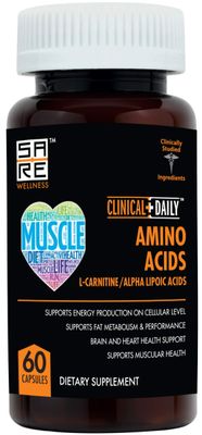 CLINICAL DAILY Acetyl L Carnitine - Alpha Lipoic Essential Amino Acids Supplements Capsules for Women, Men or Elderly- ALCAR ALA Complex Helps Boost Metabolism, Brain, Heart, &amp; Muscle Health- 60 Pills