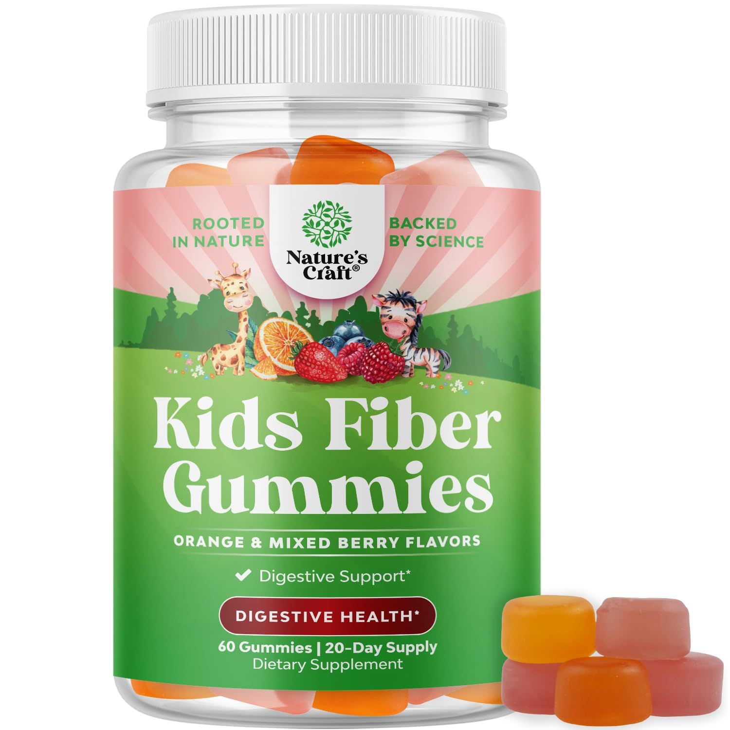 Kids Fiber Gummy Prebiotics Supplement - Soluble Fiber Gummies for Kids for Easing Constipation and Supporting Digestive Health Kids Fiber Gummies Immune System Booster Delicious Gummy Vitamins