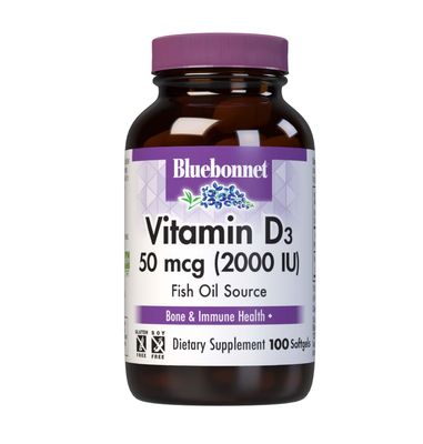 Bluebonnet Vitamin D3 2000 IU Vegetable Capsules, 100 Count (Pack of 1)