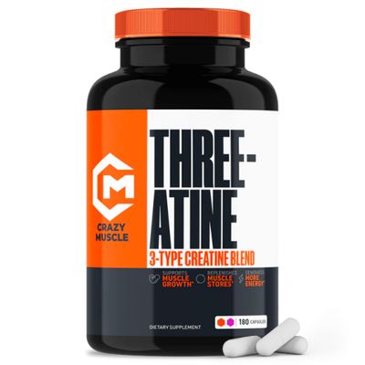 Creatine Capsules - 5g of Premium 3X ThreeAtine Pre Workout Bulk Muscle Mass Gainer - High Absorption Easy-to-Take Creatine Monohydrate Capsules Optimum Performance for Men Women - 180 Capsules