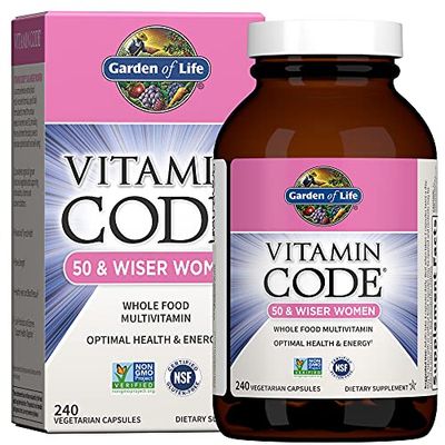 Garden of Life Multivitamin for Women 50 &amp; Over, Vitamin Code Women 50 &amp; Wiser Multi - 240 Capsules with Vitamins A, B, C, D3, E &amp; K, CoQ10, Probiotics &amp; Enzymes