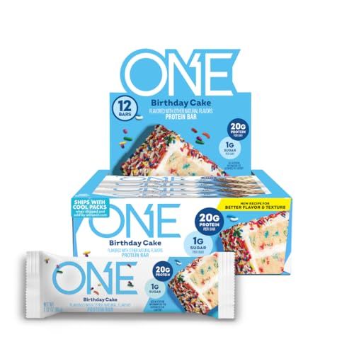 ONE Protein Bars, NEW Recipe Birthday Cake, Gluten Free Protein Bars with 20g Protein and 1g Sugar, Pantry Staples, 2.12 oz (12 Count)