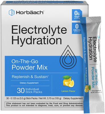 Horbach Electrolyte Powder Packets | 30 Sticks | Lemon Flavor | On-The-Go Powder Mix | Vegetarian | Keto-Friendly | Non-GMO, Gluten Free Supplement