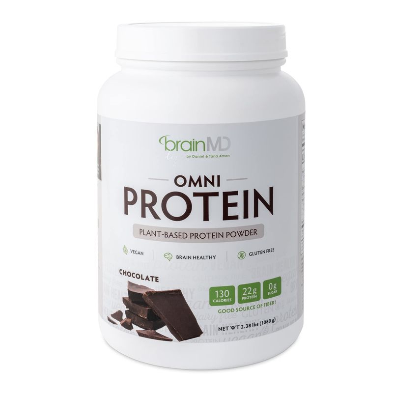 BRAINMD Dr Amen Omni Protein Chocolate - 2.38 lbs - Plant-Based Protein Powder - Promotes Energy &amp; Exercise Recovery - Vegan, Vegetarian, Sugar Free, Gluten Free - 30 Servings