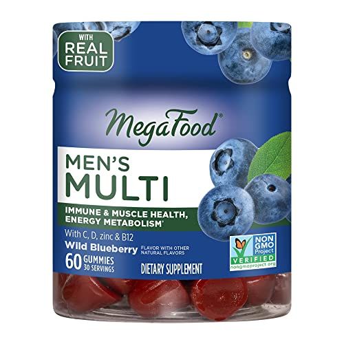 MegaFood Men&#39;s Multi - Multivitamin for Men - Gummy Vitamins for Men - Vitamin C, Vitamin D, Zinc, Vitamin B12 &amp; Real Fruit - Immune Support - Vegetarian - Wild Blueberry - 60 Gummies (30 Servings)