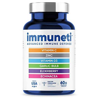 Immuneti - Advanced Immune Defense, 6-in-1 Powerful Blend of Vitamin C, Vitamin D3, Zinc, Elderberries, Garlic Bulb, Echinacea - Supports Overall Health, Provides Vital Nutrients &amp; Antioxidants