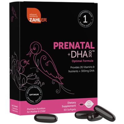 Zahler Prenatal Vitamin with DHA &amp; Folate - DHA Supplements &amp; Prenatal Multivitamin for Mother and Child - Kosher Prenatal DHA Prenatal Vitamins with Iron, Pre Natal Softgels 60 Count