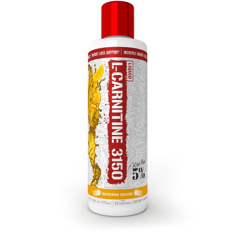 5% Nutrition Rich Piana Liquid L-Carnitine 3150 | Premium 4 Source Blend + GBB, The Super Carnitine (Mandarin Orange)