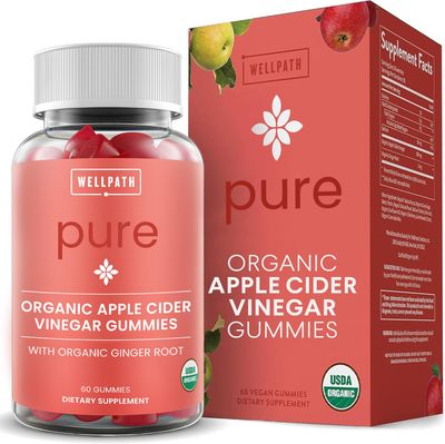 WellPath Organic Apple Cider Vinegar Gummies with The Mother - USDA Organic ACV Gummies - Ginger &amp; Apple Cider Vinegar with Mother for Gut Health - Vegan, Non-GMO, 60 Ct by Pure