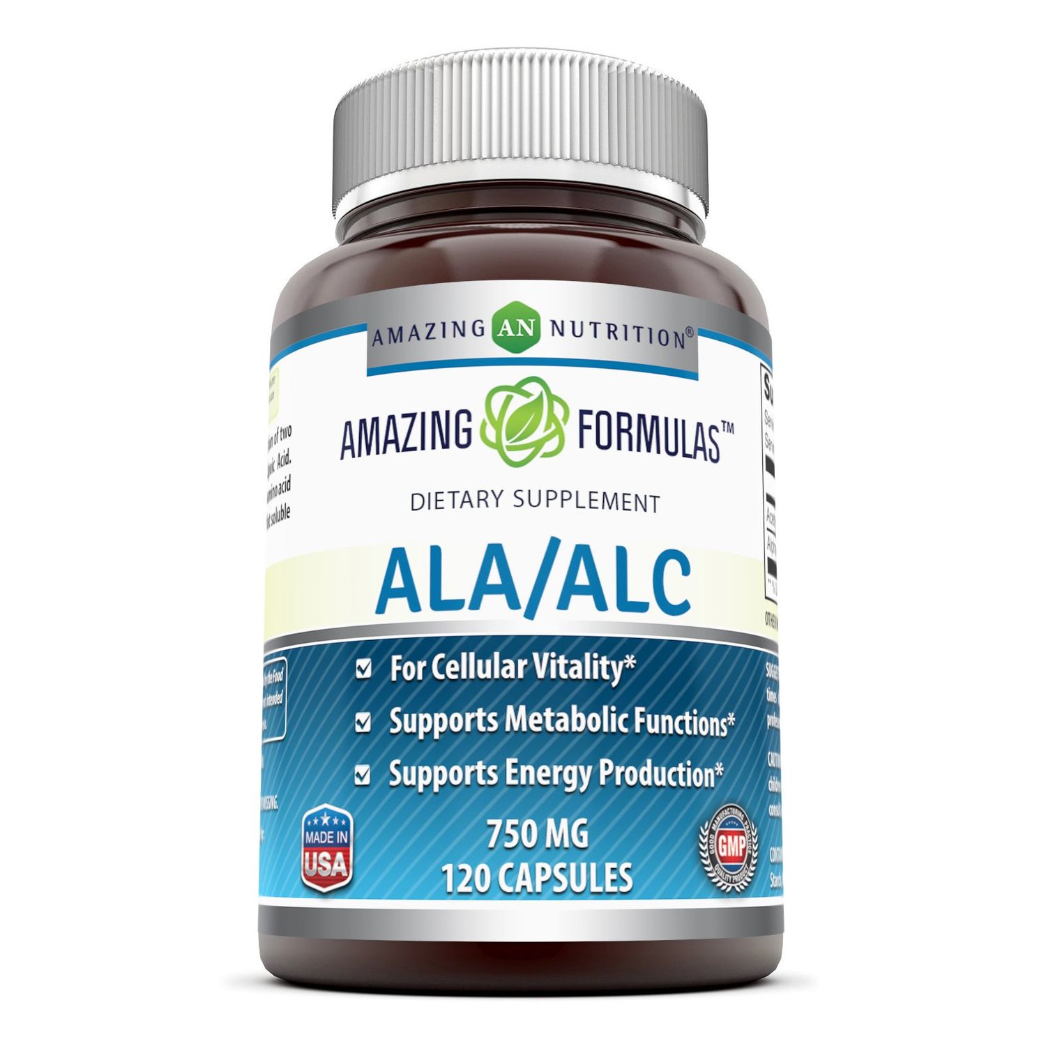 Amazing Formulas ALA/ALC (Alpha Lipoic Acid/Acetyl L-Carnitine) Supplement | 750 Mg Per Serving | 120 Capsules | Non-GMO | Gluten-Free | Made in USA