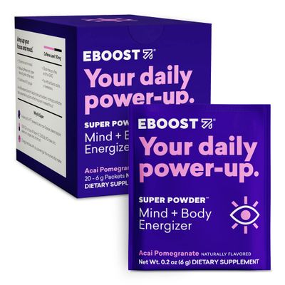 EBOOST Super Energy Powder Drink Mix, Non-GMO Electrolyte Supplement Loaded with Vitamins (Acai Pomegranate), 0.2 Ounce (Pack of 20)