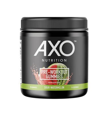 AXO Nutrition, Pre-Workout Energy Gummies, Sour Watermelon Flavor, 75 Gummies, 1 Count - Caffeine, Beta-Alanine, B12, Chromium Picolinate, L-Theanine, Non-GMO, Vegan, Nut-Free, Gluten-Free