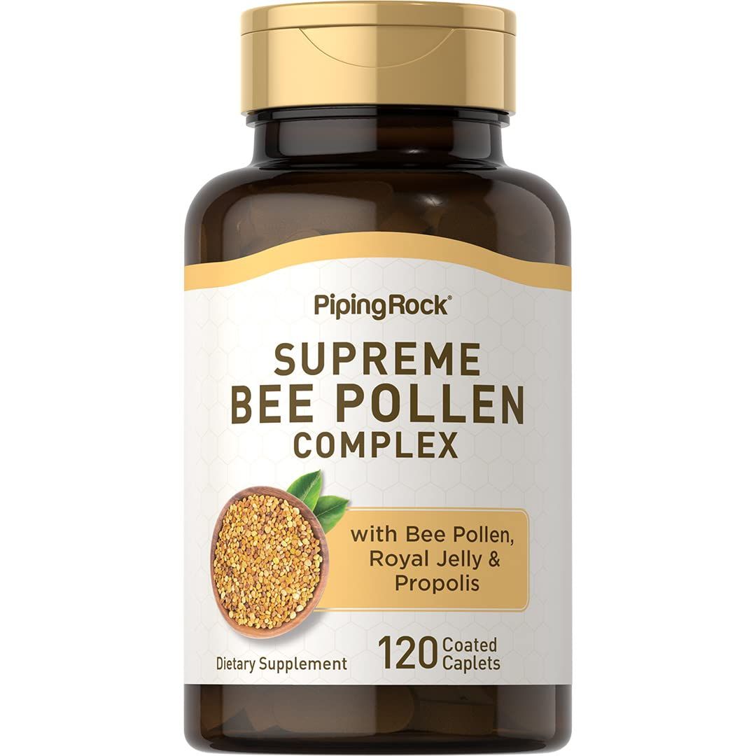 Piping Rock Bee Pollen Complex | 120 Coated Caplets | with Bee Propolis &amp; Royal Jelly | Non-GMO, Gluten Free Supplement
