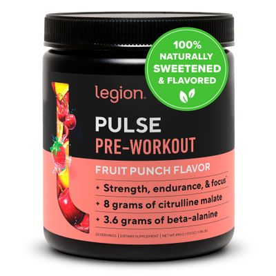 LEGION Pulse Pre Workout Supplement - All Natural Nitric Oxide Preworkout Drink to Boost Energy, Creatine Free, Naturally Sweetened, Beta Alanine, Citrulline, Alpha GPC (Fruit Punch)