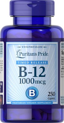 Puritan&#39;s Pride Timed Release Vitamin B-12 1000mcg, Vegetarian Dietary Supplement for Energy Metabolism, Heart, Circulatory, and Nervous System Health Support, 8 Month Supply, 250 Caplets