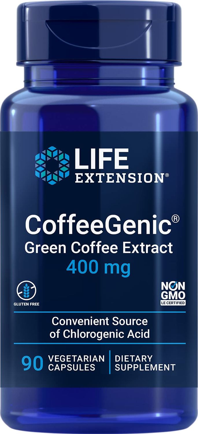 Life Extension CoffeeGenic Green Coffee Extract, 400 mg, standardized for 50% chlorogenic Acid, After-Meal Metabolism Support, Gluten Free, Non-GMO, Vegetarian, 90 Capsules