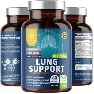 Number One Nutrition N1N Premium Lung Support Supplement [10 Potent Ingredients] Natural Lung Cleanse &amp; Detox with Quercetin, Bromelain and Vitamin C to Help Support Respiratory Health, 60 Veg Caps