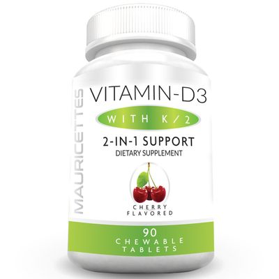 Chewable Vitamin D3 K2-2000 IU VIT D 3 with K Supplement, Great Taste, Easy for Adults and Kids, Supports Bone and Immune Health, 60 D3K2 Tablets