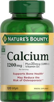 Nature&#39;s Bounty Calcium Carbonate &amp; Vitamin D, Supports Immune Health &amp; Bone Health, 1200mg Calcium &amp; 1000IU Vitamin D3, 120 Softgels
