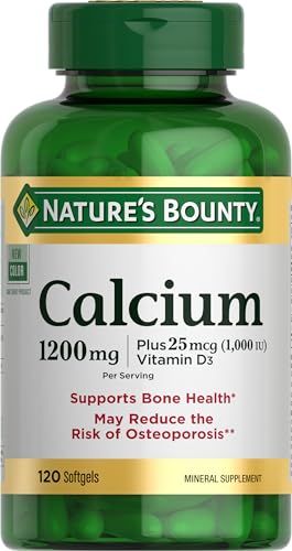 Nature&#39;s Bounty Calcium Carbonate &amp; Vitamin D, Supports Immune Health &amp; Bone Health, 1200mg Calcium &amp; 1000IU Vitamin D3, 120 Softgels