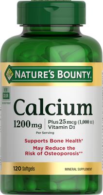 Nature's Bounty Calcium Carbonate &amp; Vitamin D, Supports Immune Health &amp; Bone Health, 1200mg Calcium &amp; 1000IU Vitamin D3, 120 Softgels