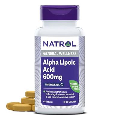 Natrol Alpha Lipoic Acid 600 mg, Dietary Supplement for General Wellness, 45 Tablets, 45 Day Supply