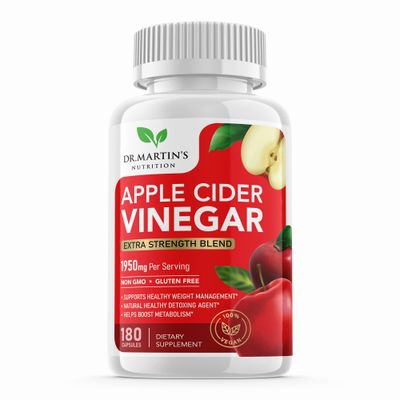 Pure 1950mg Apple Cider Vinegar Supplement | 180 Capsules | No Sour Taste | Pills for Healthy Metabolism, Bloating &amp; Energy | Detox &amp; Digestion Support| Non-GMO, Gluten Free | 100% Natural &amp; Raw
