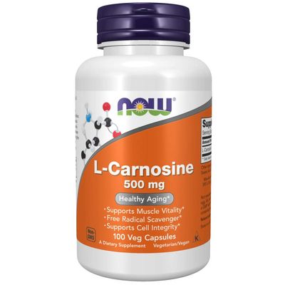 NOW Foods Supplements, L-Carnosine (Beta-Alanyl-L-Histidine) 500 mg, Healthy Aging, 100 Veg Capsules