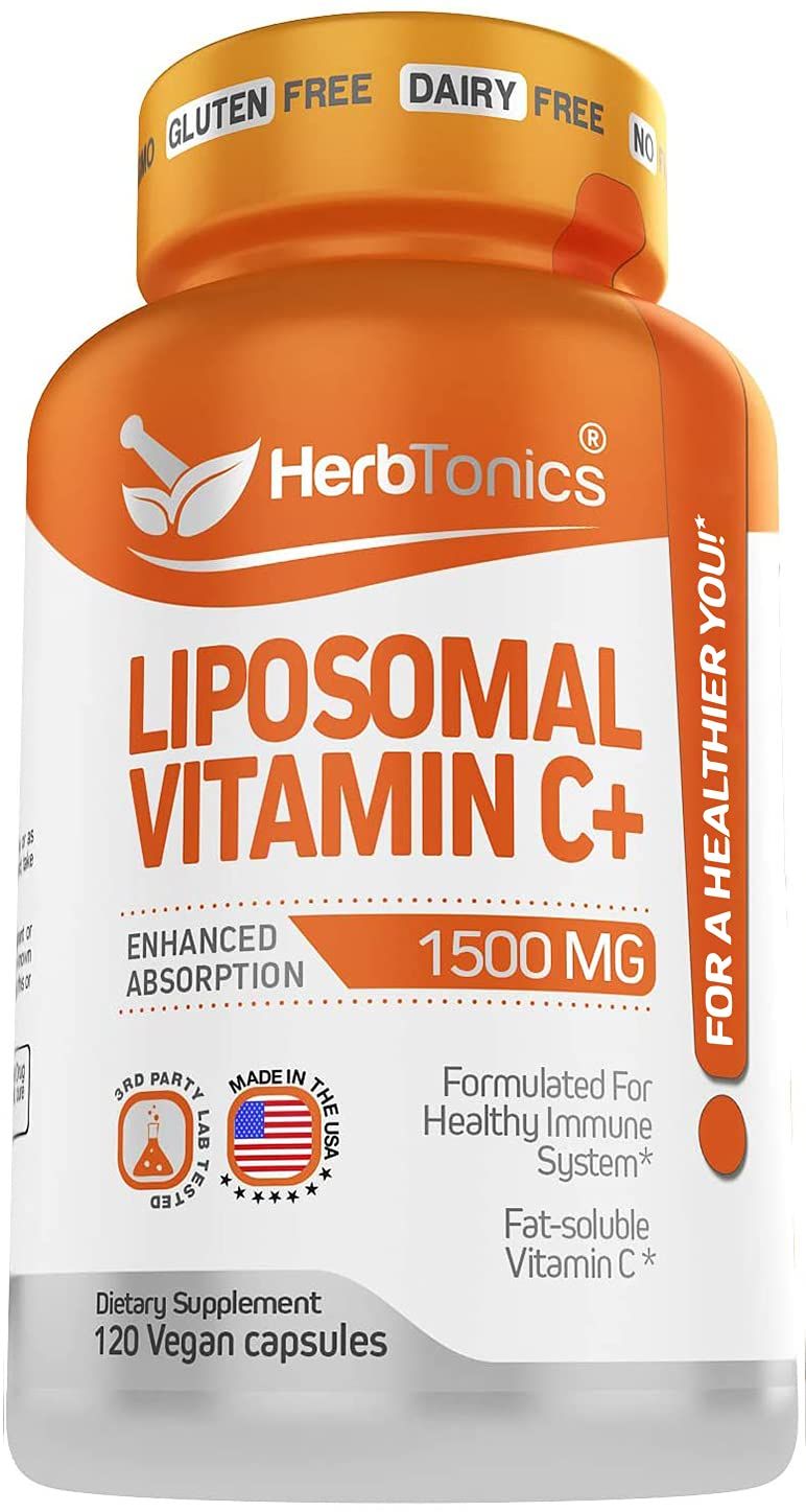 Liposomal Vitamin C Capsules 1500mg Immune Support Supplement | Immune System Health | High Absorption Vitamin C | Collagen Booster | 120 Vegan Capsules Non-GMO