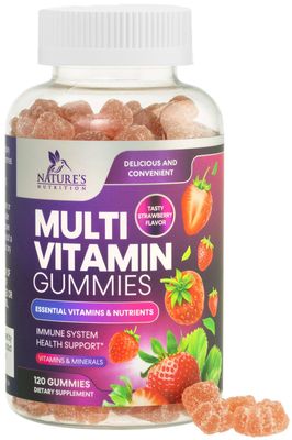 Multivitamin Gummies for Adults with 13 Vitamins and Minerals, Daily Gummy Vitamin for Women &amp; Men, Immune Health Support Supplement with Vitamins A, C, D, E, B-6, B-12, Zinc, Berry - 120 Gummies
