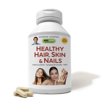 ANDREW LESSMAN Healthy Hair, Skin & Nails 60 Capsules - 5000 mcg High Bioactivity Biotin, B-Complex - Promotes Beautiful Hair, Skin, Strong Nails - No Additives Hair Growth Vitamins Biotin Supplement