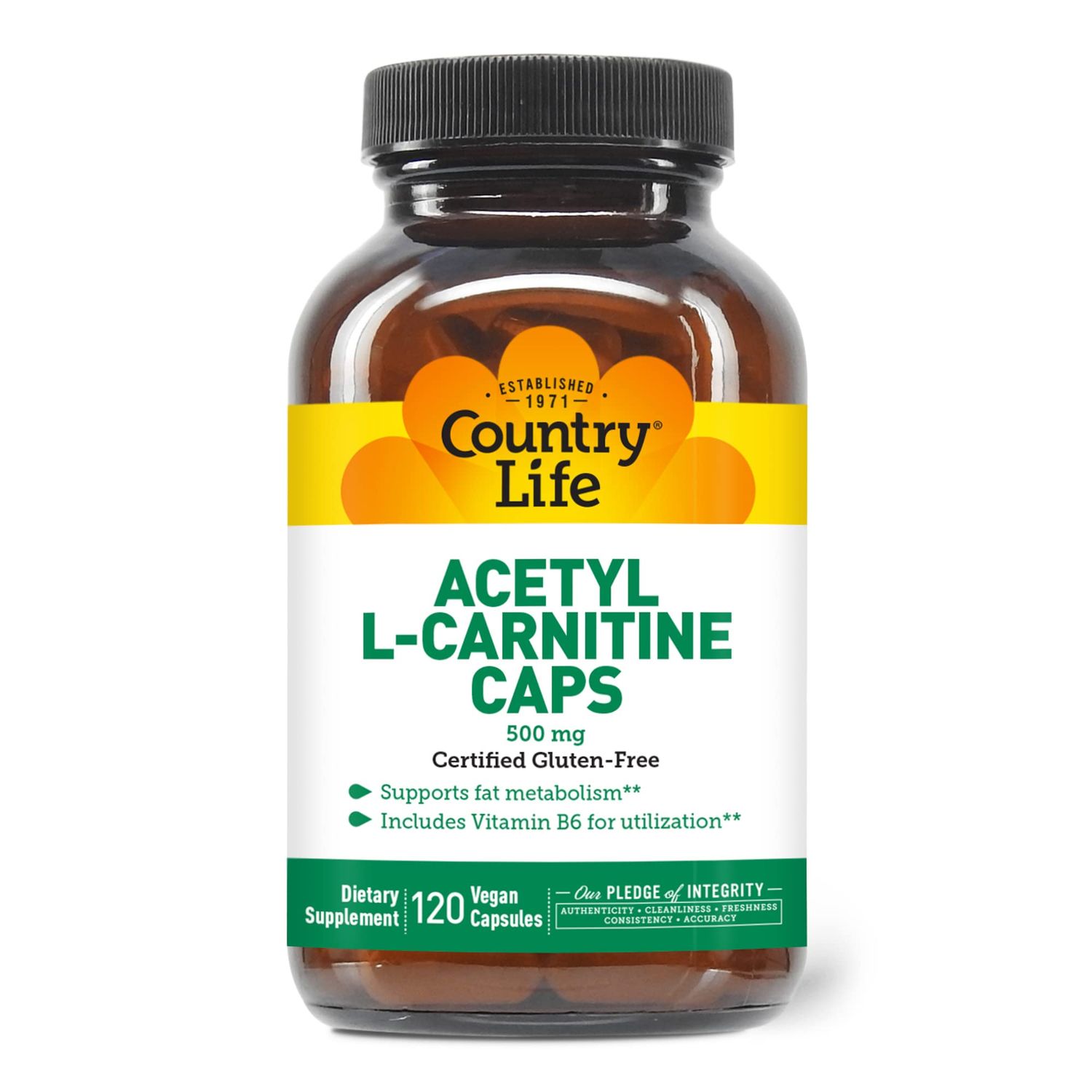 Country Life Acetyl L-Carnitine, 500 mg, with B-6 - 120 Vegan Capsules