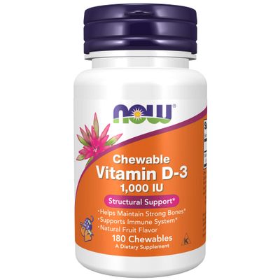 NOW Foods Supplements, Vitamin D-3 1,000 IU, Natural Fruit Flavor, Structural Support*, 180 Chewables