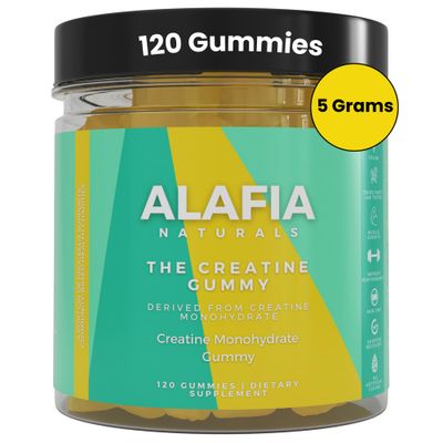 Alafia Naturals Sugar Free Creatine Monohydrate Gummies 5g for Men &amp; Women, 30 Servings, Chewable Creatine w/L-Carnitine for Increase Strength, Muscle Growth &amp; Recovery, Pre &amp; Post Workout 120 ct