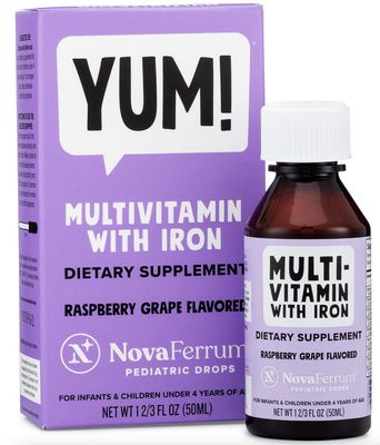 NovaFerrum Yum | Multivitamin with Iron for Infants, Toddlers &amp; Kids | Immune Support | Ages 4 &amp; Under | Gluten Free Certified | Sugar Free | Raspberry Grape | 50 Servings