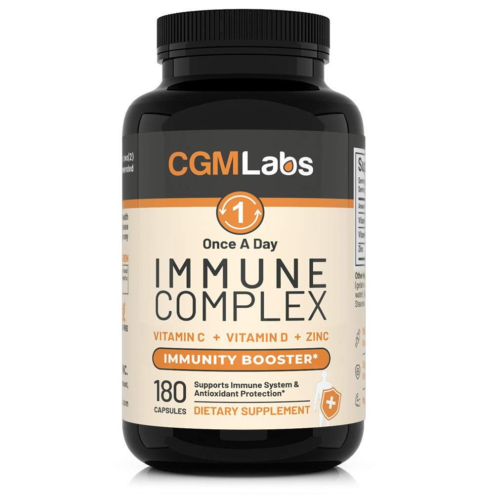 Immune Complex Once A Day - Vitamin C 900mg, Vitamin D3 2500IU, Zinc 25mg in Single Serving - 180 Capsules by CGM Labs