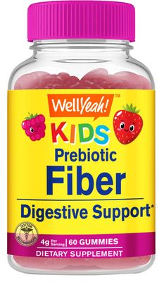WellYeah Prebiotic Fiber Gummies for Kids - Digestive System Support, Doctor Recommended - Vegan Friendly and Gluten-Free, GMO Free - Yummy Berry Flavors - 60 Count