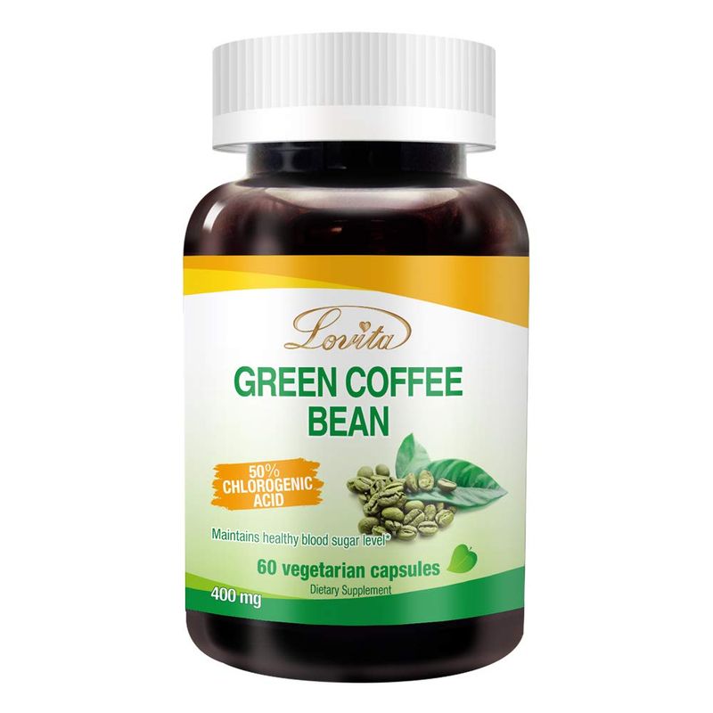 Lovita Green Coffee Bean Extract: Natural Antioxidant, High Potency - 1600mg Equivalent, 50% Chlorogenic Acid, Vegan-Friendly Dietary Supplement - 60 Capsules