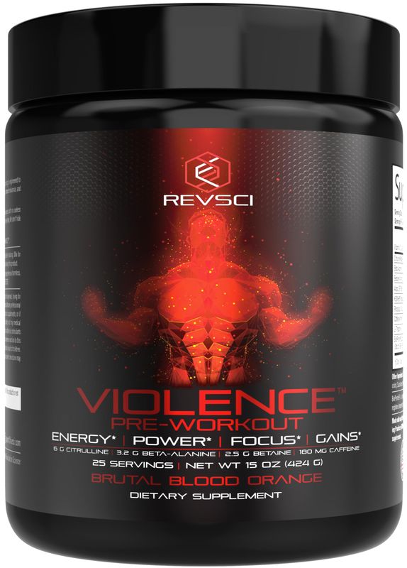 Violence Pre Workout Powder for Men &amp; Women, Clinically Dosed Preworkout, 180 mg Caffeine + L-Theanine, L Citrulline Malate, Beta Alanine, Alpha GPC - 25 Servings, Blood Orange - Energy, Focus &amp; Pump