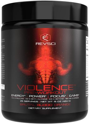 Violence Pre Workout Powder for Men & Women, Clinically Dosed Preworkout, 180 mg Caffeine + L-Theanine, L Citrulline Malate, Beta Alanine, Alpha GPC - 25 Servings, Blood Orange - Energy, Focus & Pump