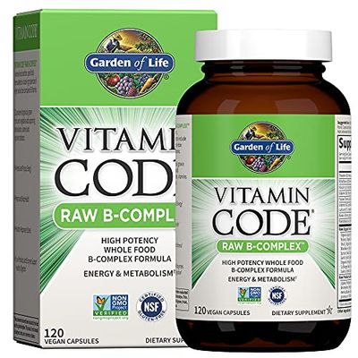 Garden of Life Vitamin B Complex - Vitamin Code Raw B Complex - 120 Vegan Capsules, High Potency B Complex Vitamins for Energy &amp; Metabolism with B6, Folate &amp; B12 as Methylcobalamin plus Probiotics