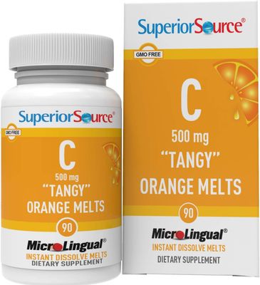 Superior Source Vitamin C 500 mg MicroLingual Tablets - Buffered VIT C Tangy Orange Melts - Immune System Booster, Energy Vitamins - 90 Count